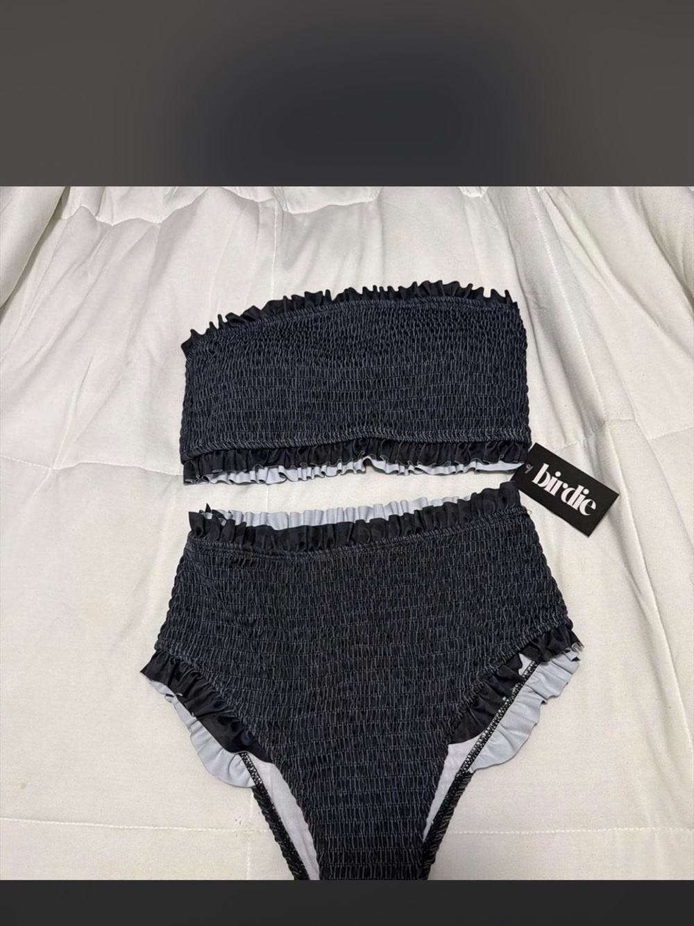 Birdies Black Smocked High-Waist Bikini Bottoms